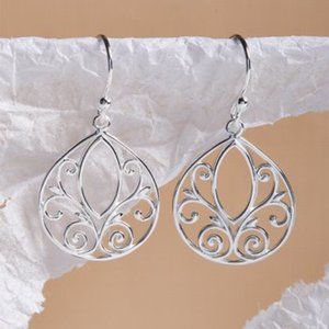 Vera & Co Sterling Silver Openwork Filigree Swirl Teardrop Dangle Earrings